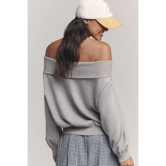 Anthropologie Pilcro Long-Sleeve Slouchy Off-The-Shoulder Top Cotton S 283393 - Picture 4 of 4